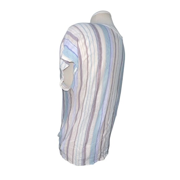 Rachel Zoe 100% Linen Striped V-Neck Button-Front Tie-Hem Top Size Medium Womens - Picture 7 of 9